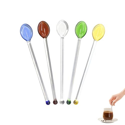 Glass Spoons for Coffee, 5 Pcs 5.5 Inch Heat Resistant Borosilicate Stirring Spoons, Reusable Coffee Spoons for Coffee Bar, Espresso, Tea & Dessert