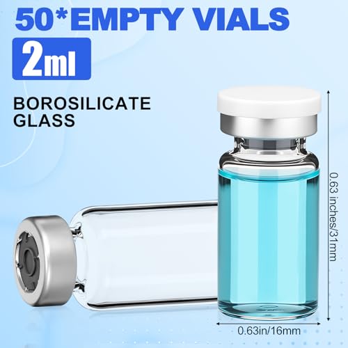 50 Pcs 2ml Sterile Vials Empty Vials for Injection, White Lid - color: White Lid