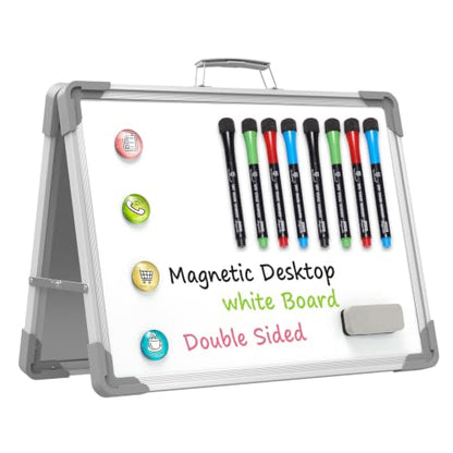 TSJ OFFICE Small Dry Erase White Board - 12" x 16" Mini Easel Desktop Double Sided Whiteboard, Portable Magnetic Board on Table Top with Holder for Drawing, Teacher Instruction, Memo Board - color: Gray