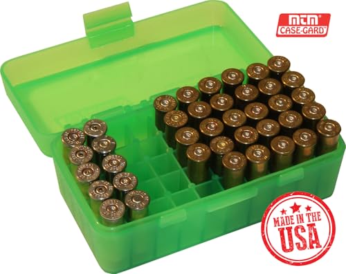 MTM Case-Gard P50-38-16 Flip-Top Ammo Box, 50 Round, Clear Green - color: Clear Green