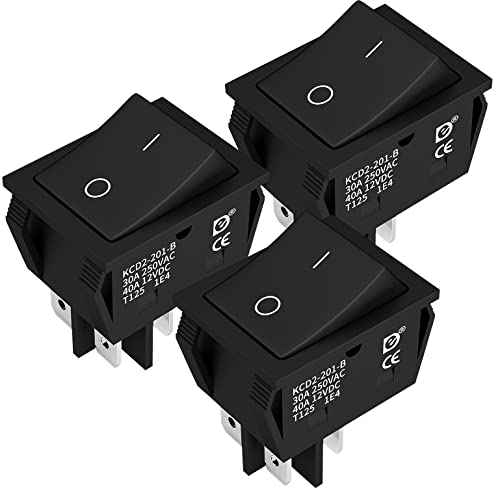 DaierTek DPST KCD4 Rocker Switch 40A 12V DC 4 Pin 2 Position Switch ON Off Toggle Switch 30A 250V AC 120V T125 KCD2 Boat Rocker Switch -3Pcs