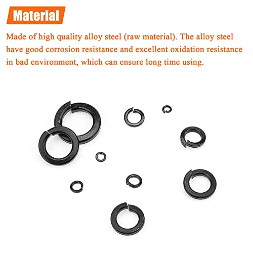 HELIFOUNER 100 Pieces 8.8 Grade Alloy Steel M8 Split Lock Washers, Spring Lock Washers for Screws Bolts, Black - color: Black, size: M8 (100 PCS)