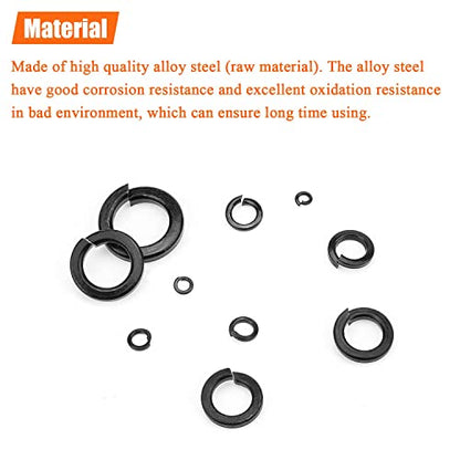 HELIFOUNER 200 Pieces 8.8 Grade Alloy Steel M5 Split Lock Washers, Spring Lock Washers for Screws Bolts, Black - color: Black, size: M5 (200 PCS)
