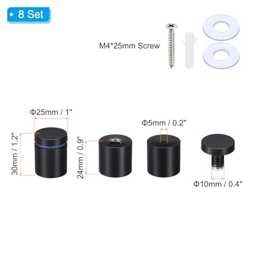PATIKIL 1"x1.2" Sign Standoff Screws 8 Set Steel Wall Standoff Black - color: Black, size: 1 x 1.2 Inch
