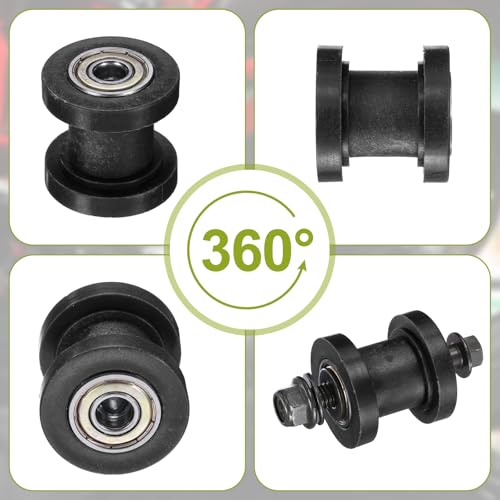 PATIKIL 8mm Grooved Roller Pulley Tensioner Chain Roller Pulley Mini Black - color: Black