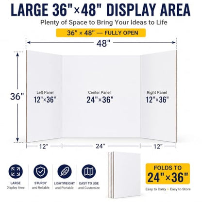 Fold Poster Board 36 x 48 Inch, 3PCS White Trifold Display Board for Science Fair Projects, School Presentations, Exhibits, Classroom and Office Displays - color: White, size: 3PCS