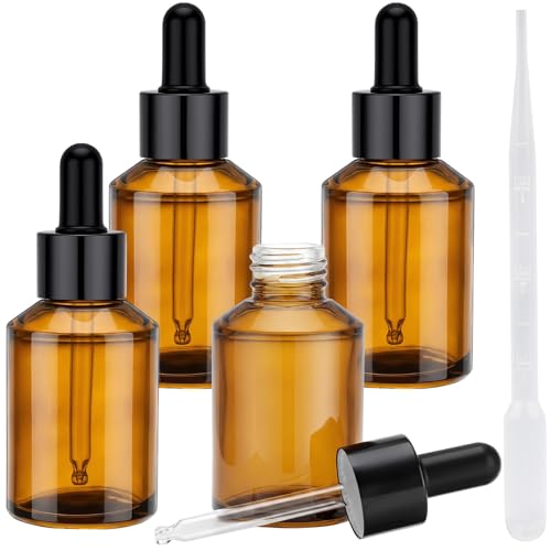 Segbeauty 2oz Amber Glass Dropper Bottles for Travel Toiletries, 4pcs Small Refillable Perfume Oil Bottles with Dropper, 60ml Travel Eye Droppers, Cosmetic Liquids Serum Container with Transfer Tool - color: Amber, style: 4pcs 2oz
