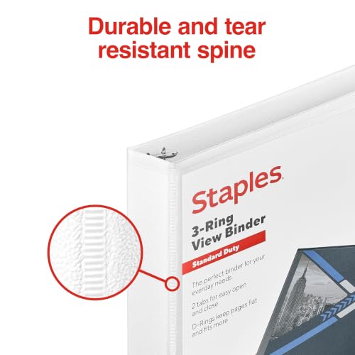 Staples 1" 3-Ring View Binder, D-Ring, White, 4/Pack - color: White, size: 1-Inch, style: 4 Pack