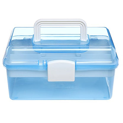 MyGift 10 Inch Blue Plastic Storage Box With Removable Tray Organizer