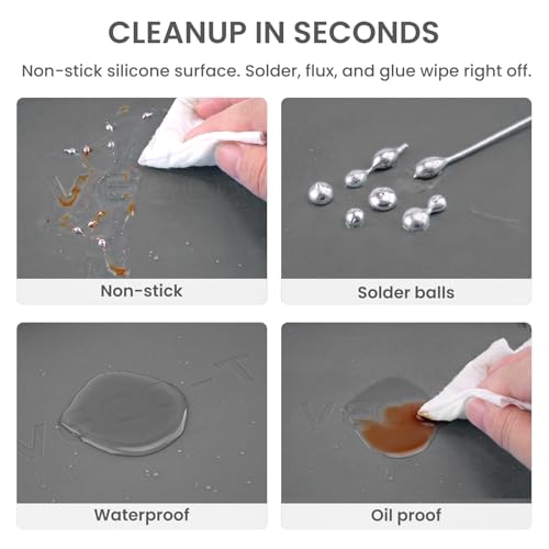 Silicone Soldering Mat with Soldering Stand, Heat Resistant 932°F, Large 20x14 Inch Non-Stick Workbench Mat for Electronics Repair, PCB, Phone, Watch, PC Building, Hobby & Craft – Grey - color: Grey