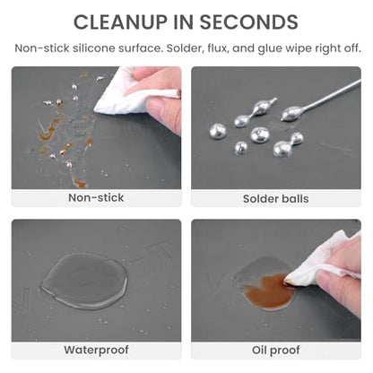 Silicone Soldering Mat with Soldering Stand, Heat Resistant 932°F, Large 20x14 Inch Non-Stick Workbench Mat for Electronics Repair, PCB, Phone, Watch, PC Building, Hobby & Craft – Grey - color: Grey