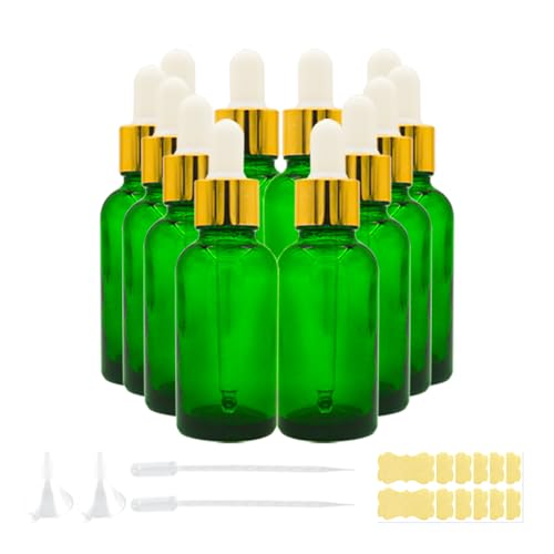 Green Glass Dropper Bottle 1oz, Tincture Bottles with Glass Dropper, for Essential Oils, Aromatherapy, Cosmetic, Laboratory, Pharmacy, Liquids,Stronger Suction ideal for Leakproof Travel - color: Green, size: 1 Ounces