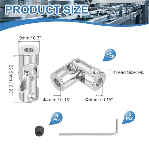 PATIKIL Rotatable Universal Steering Shaft 4mm to 4mm Inner Dia, 2 Pcs U Joint Shaft Coupling U Joints Coupler Connector Accessories with M3 Screws Spanner for Motor Model Robots - size: 4mm-4mm
