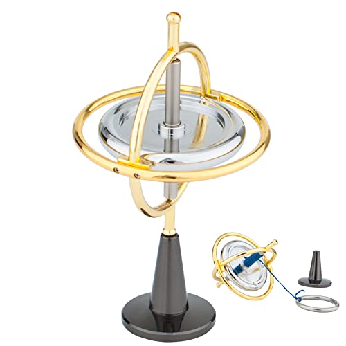 DjuiinoStar Heavy Duty Gyroscope (CNC Machined Solid Steel Rotor): Stable&Robust (Pass 2nd Floor Drop Test); Long Spin Time (More Tricks); Premium Fidget Toy, Magic Anti-Gravity Gear DG-5PROLite-03 - color: Silver + Gold