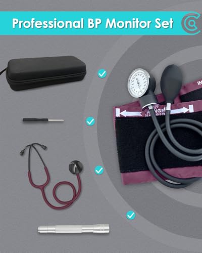 Single Head Stethoscope & Manual Blood Pressure Cuff Set for Nurses - color: Red, style: With Premium Stethoscope Kit