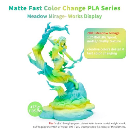 ZIRO PLA Filament 1.75mm, Matte Fast Color Change,1kg Spool, Meadow Mirage - color: Meadow Mirage(matte)