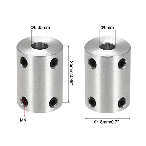 uxcell 6mm to 1/4 Inch Bore Rigid Coupling Set Screw L25XD18 Aluminum Alloy,Shaft Coupler Connector,Motor Accessories,4pcs - size: 6mm to 6.35mm