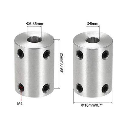 uxcell 6mm to 1/4 Inch Bore Rigid Coupling Set Screw L25XD18 Aluminum Alloy,Shaft Coupler Connector,Motor Accessories,4pcs - size: 6mm to 6.35mm