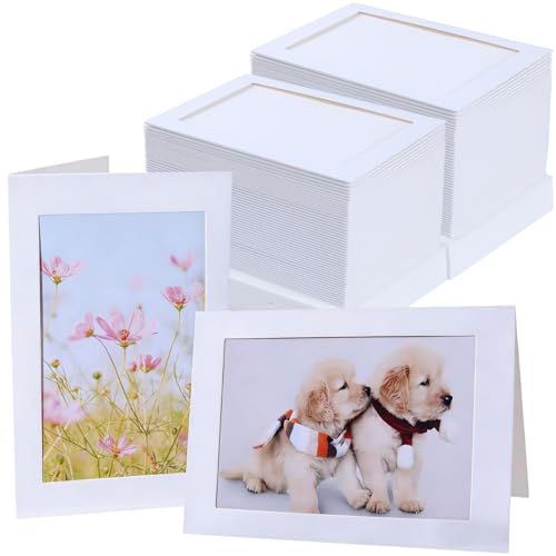 200 Sets Photo Frame Cards with Envelopes 4x6 Paper Picture Frames Bulk - color: Off-White