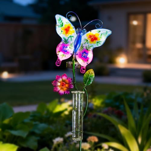 Butterfly Rain Gauge Outdoor Sloar Light for Garden Yard Decor