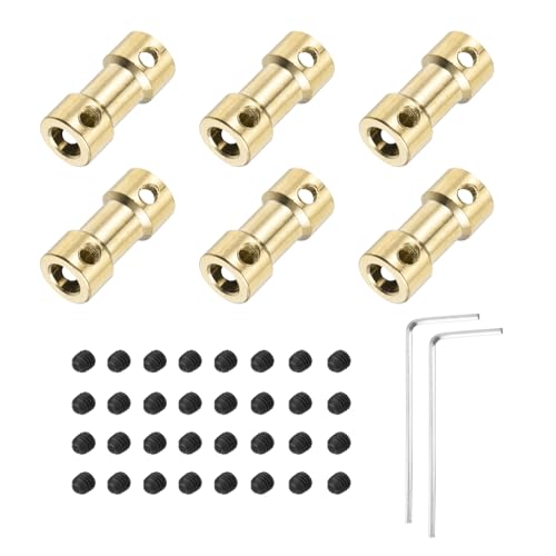 MECCANIXITY 6pcs 5mm to 5mm Brass Shaft Coupling Joint Connector with Screws and Hex Wrench Flexible Motor Shaft Coupler for Car Wheels Tires Shaft Motor - size: 5mm to 5mm
