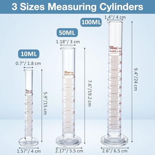 Tallew 9 Pcs Lab Glass Beaker Set Includes Glass Graduated Cylinder 500ml 1000ml Erlenmeyer Flask 500ml Graduated Cylinder Set 10ml 50ml 100ml with 1 Droppers 1 Stirring Rods Plastic Funnel