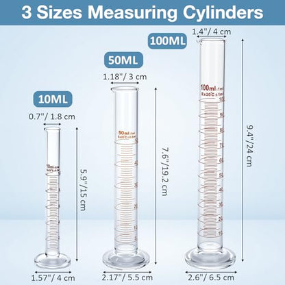 Tallew 9 Pcs Lab Glass Beaker Set Includes Glass Graduated Cylinder 500ml 1000ml Erlenmeyer Flask 500ml Graduated Cylinder Set 10ml 50ml 100ml with 1 Droppers 1 Stirring Rods Plastic Funnel