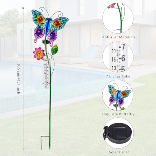 Butterfly Rain Gauge Outdoor Sloar Light for Garden Yard Decor