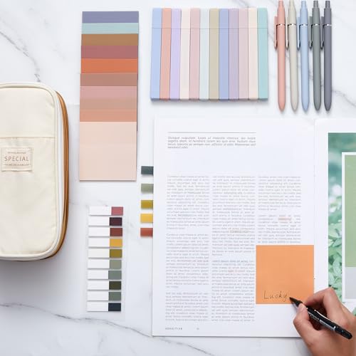 Jutom 39 Pcs Aesthetic Book Annotation Kit,Khaki,Cute Style - color: Khaki, style: Cute Style
