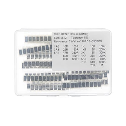 2512 SMD Resistor Kit 33 Values 330 Pcs 5% Chip Resistor - size: 2512J