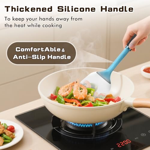 4 Pcs Cooking Utensils Set, Stainless Steel Kitchen Utensils, Heat Resistant Metal Kitchen Tools Include Solid & Slotted Turner Wok Spatula, Serving Spoon, Ergonomic Handle, Easy to Clean, Silver - color: C. 4 Pieces