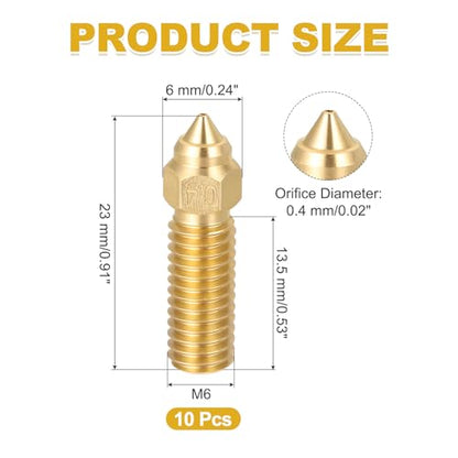 uxcell 10 Pcs 0.4mm Brass Nozzles M6 Thread for K1 3D Printers - size: 0.4mm