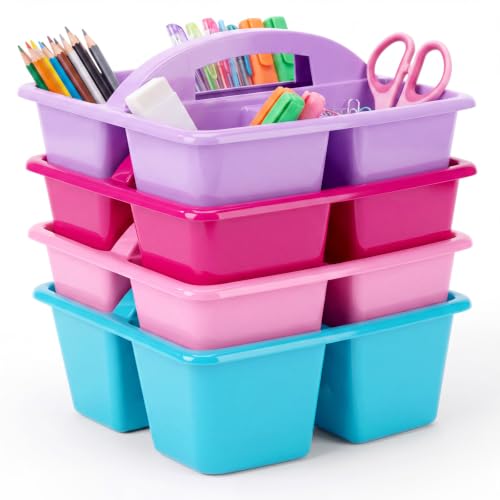 Kathfly 4 Pack Classroom Caddy Organizer with Handle Bulk, Purple Pink - color: Purple Pink