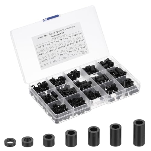 PATIKIL 345Pcs M3 M4 ABS Spacer Round Standoff Spacers Non-Threaded Black