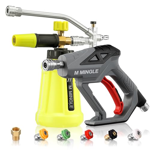 M MINGLE Pressure Washer Gun with Foam Cannon & Dual Connector Accessory - color: yellow+silver