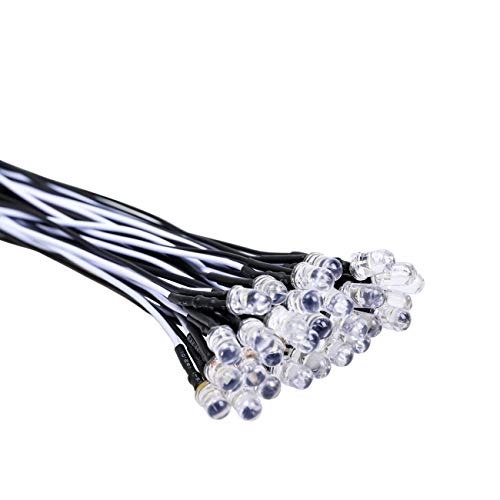 30pcs 12 Volt 5mm White LED Lights Emitting Diodes Pre Wired 7.9 inch DC 12v LED Light Clear Lens Small LED Lamps - color: [03] White / 30 Pcs, style: 5mm Solid Light
