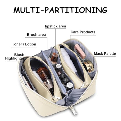 BOYATU Travel Makeup Bag Organizer Cosmetic Bag: 3 Pcs Set Make up Bags for Women with Handle - Waterproof Vegan Leather Toiletry Bags Travel Essentials Pouch with Compartments (C-04-White) - color: 04-B-White