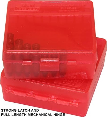 MTM 100 Round Flip-Top Ammo Box 38/357 Cal (Clear Red) - color: Clear Red, size: Pack of 1