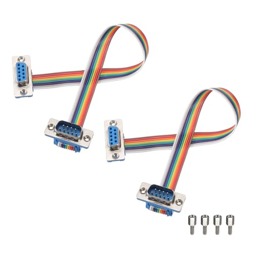 MECCANIXITY 2 Pcs IDC Rainbow Wire Flat Ribbon Cable DB9 Male to DB9 Female 8 Inch Length 2.54mm Pitch Breadboard Jumper Wires for Electronic Projects - size: 8 Inch, style: DB9 Male to DB9 Female