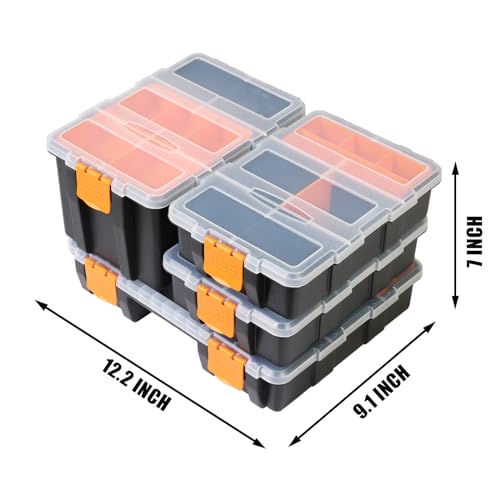 Torin AG421B Hardware & Parts Organizers: 4 Piece Versatile And Durable Storage Toolbox for Bolts, Screws, Nails, Nuts and Small Hardware, Black/Orange - size: 12 inches