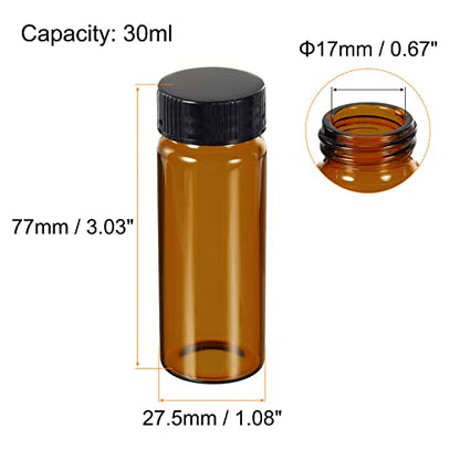 PATIKIL 30mL Reagent Media Bottle, 10 Pack Round Glass Storage Bottles Plastic Screw Cap for Lab Home, Brown - size: 30mL