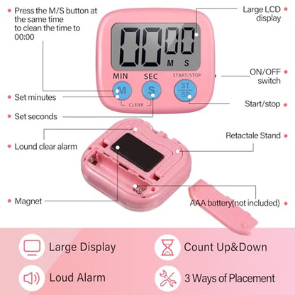 Weewooday 24 Pcs Digital Kitchen Timer Magnetic LCD Alarm, Pink, Orange - color: Pink, Orange