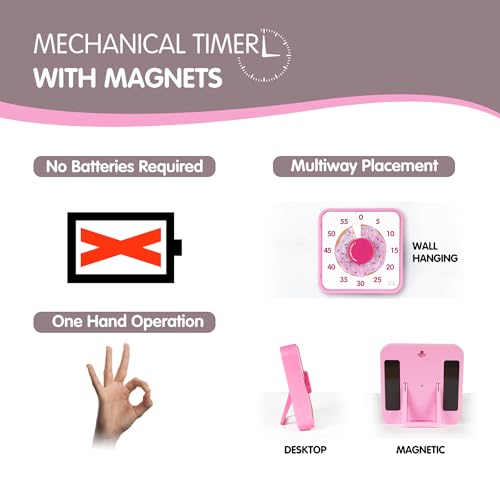 TWENTY5 SEVEN 7.5-Inch Visual Timer, Battery-Free 60-Minute Countdown Clock - color: Pink Donut