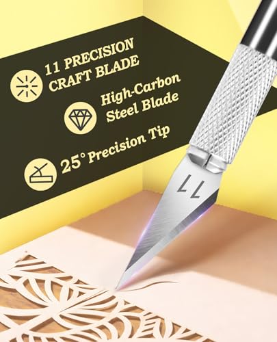 DIYSELF Precision Hobby Knife with 10 Extra #11 Blades, 6-Inch Metal Ruler - color: Black-10pcs