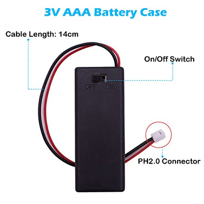 Battery Holder - 5 PCS 3V AAA Battery Case Cover Storage Box with ON/Off Switch and Wire Leads PH2.0 JST Connector Male for BBC Micro:bit Arduino