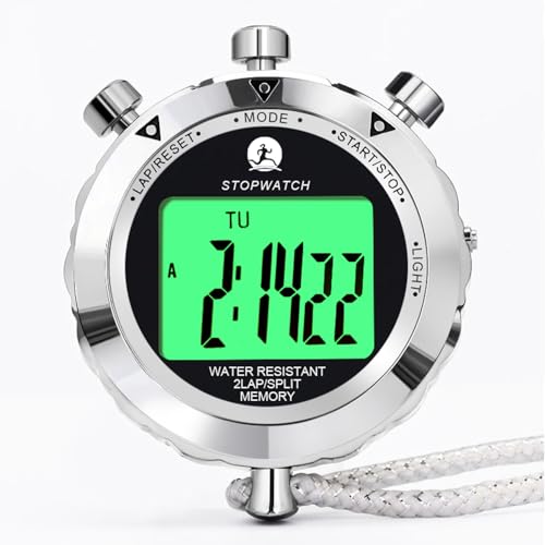 Stopwatch, Metal Stop Watch for Sports 10/100/400 Laps, Stopwatches Timer for Coach Sports Running with 0.01second & 0.001second Timing, Conutdown, Alarm - color: 2 Lap Backlight-metal