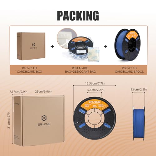 ERYONE Matte PLA Basic 3D Printer Filament 1.75 +/- 0.03mm, Matte Filament 1KG(2.2LBS) Spool, Classic Blue - color: Lite Matte Classic Blue