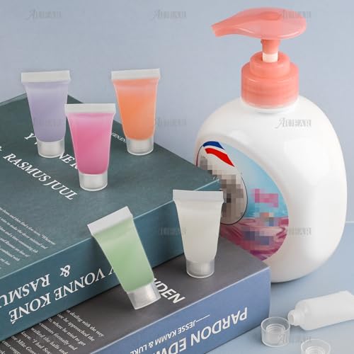 AUEAR, 24 Pack 5ml Empty Refillable Plastic Soft Tubes Squeeze Cosmetic Bottles Packing Sample Mini Containers for Body Lotion Shower Gel Shampoo Cleanser - color: 5 ml