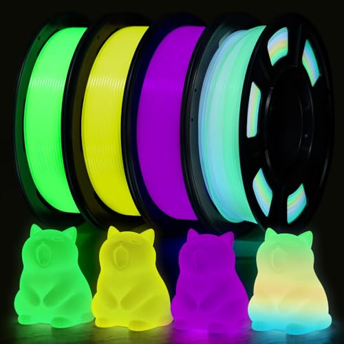 RepRapper 4 x 250g Glow Colors Pack, Glow in the Dark PLA Filament 1.75mm (+- 0.03mm) for 3D Printer, 4x250g Spools - Yellow, Purple, Green, White to Rainbow - color: Purple/Yellow/Green/White to Rainbow