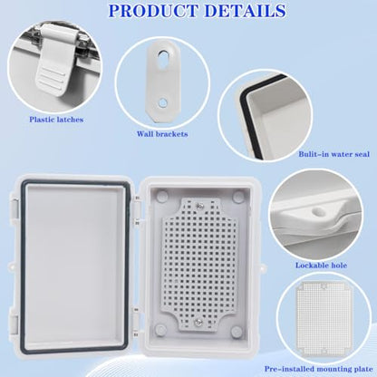 Waterproof Electrical Box Dustproof Junction Box Weatherproof IP67 ABS Plastic Enclosure Switch Router Project Box with Mounting Plate with Wall Bracket 2 Cable Glands Grey 5.9"x3.9"x2.8" - color: Grey, size: 5.9" x 3.9" x 2.8" 1pc